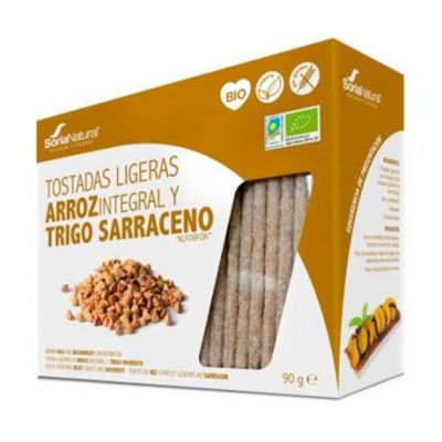 Tostadas Ligeras de Arroz Integral y Trigo Sarraceno SinGluten Bio Vegan 90g Soria Natural