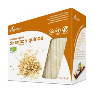 Tostadas Ligeras de Arroz Integral y Quinoa SinGluten Bio Vegan 25x3.8g Soria Natural