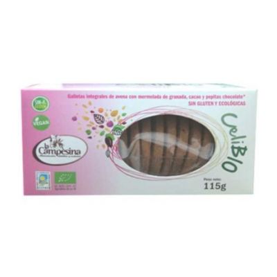 Galletas Integrales Avena Mermelada Granada Cacao y Pepitas Choco Celibio SinGluten Eco Vegan 115g La Campesina