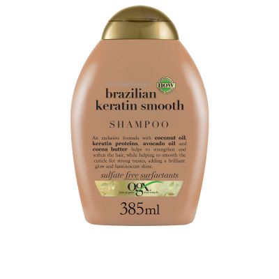 OGX Champú Queratina Brasileña, Alisa y Nutre, Cabellos Ondulados o Rizados 385 ml