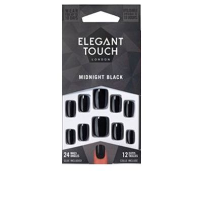 CORE COLOR nails with glue squoval #midnight black 24 u