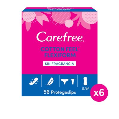 Carefree Algodón Normales - Protegeslips Transpirable sin perfume, flexible y ultrafino 56 u