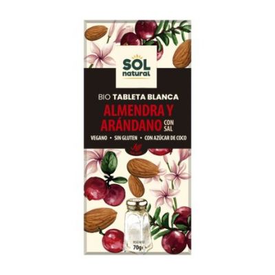 Chocolate Blanco Almendra y Arandano con Sal SinGluten Bio Vegan 70g Solnatural
