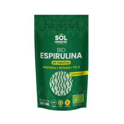 Spirulina in Gluten-Free Tablets Bio Vegan 200 Tablets Solnatural