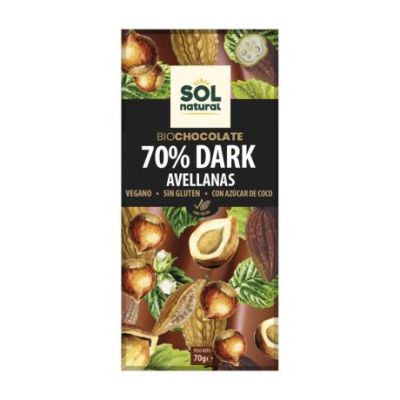 Chocolate Negro 70 Avellanas SinGluten Bio Vegan 70g Solnatural