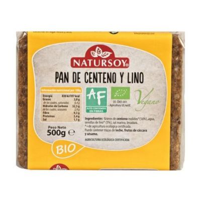 Pan Centeno y Lino Bio Vegan 500g Natursoy