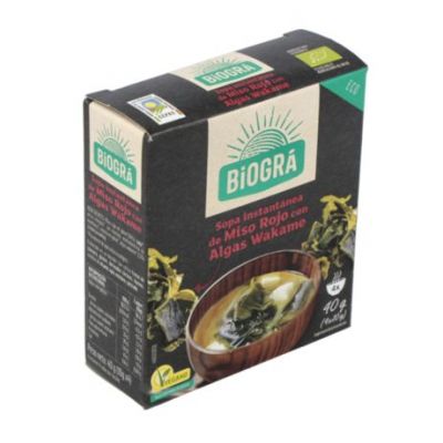 Sopa Miso Rojo con Algas Wakame Bio Vegan 4 Sobres Biogra