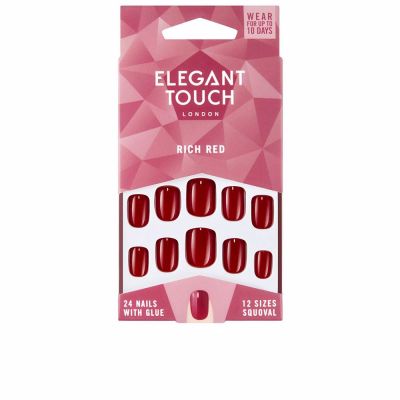 POLISHED COLOR 24 nails with glue squoval #rich red