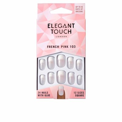 FRENCH pink 24 nails with glue square #103-M