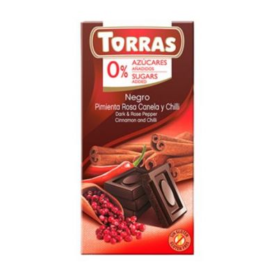 Chocolate Negro con Pimienta Rosa, Canela y Chili SinGluten 75g Torras