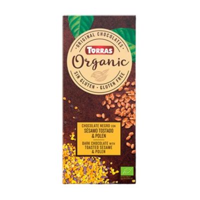 Chocolate Negro con Sesamo Tostado y Polen SinGluten Eco 100g Torras