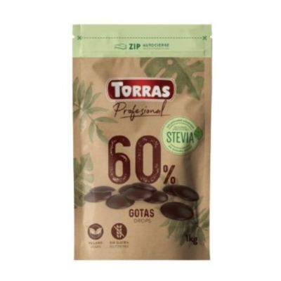 Cobertura de Chocolate Negro 60 Cacao con Stevia Gotas SinGluten Vegan 1kg Torras