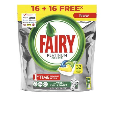 FAIRY PLATINUM TOUT EN 1 CITRON lavable au lave-vaisselle 32 capsules