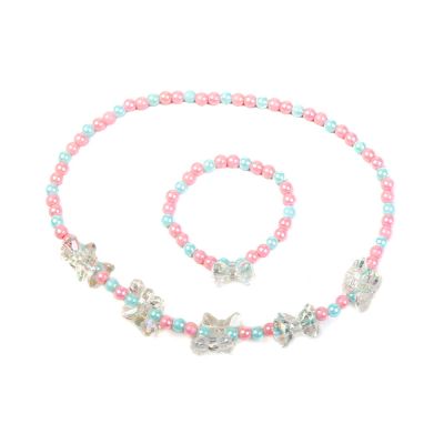 COLLAR CON PULSERA BOLITAS DE COLORES Y LACITOS lote 2 pz