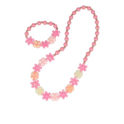 COLLAR Y PULSERA BOLITAS DE COLORES Y FLORECITAS lote 2 pz
