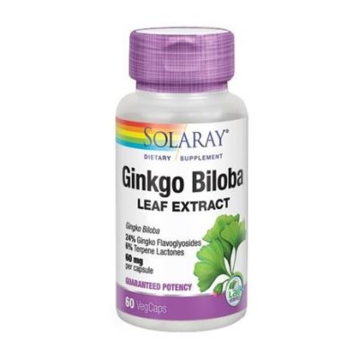 Ginkgo Biloba 60Mg Extrait de Feuille Sans Gluten Vegan 60caps Solaray