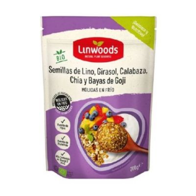 Semillas Lino Girasol Calabaza y Bayas Goji Molidas SinGluten Vegan 200g Linwoods
