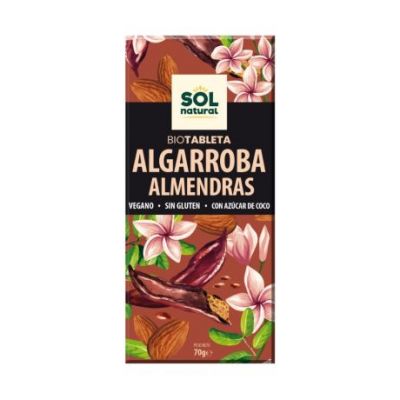 Chocolate Algarroba Almendras Bio Vegan SinGluten 70g Solnatural