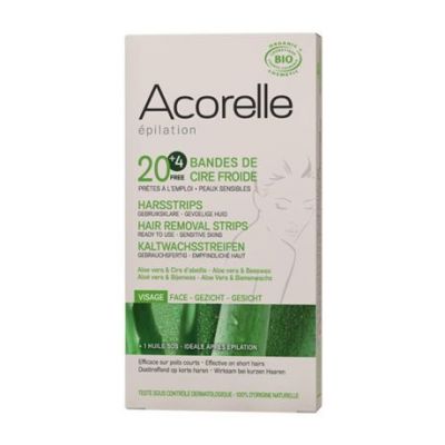 Bandes d'épilation du visage à la cire froide Bio 20 bandes d'Acorelle