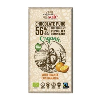 Chocolate Negro 56 con Naranja SinGluten Bio Vegan 100g Chocolates Sole