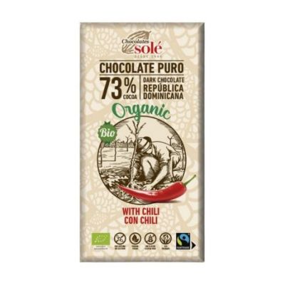 Chocolate Negro 73 con Chili SinGluten Bio Vegan 100g Chocolates Sole