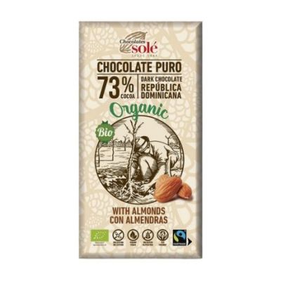Chocolate Negro 73 con Almendras SinGluten Bio Vegan 150g Chocolates Sole
