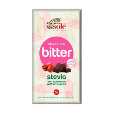 Chocolate Bitter con Avellanas y Stevia 72 Cacao SinGluten 100g Chocolates Sole