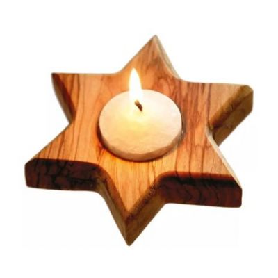 Bougeoir Étoile en Bois d'Olivier 11cm 1 unité Ecodis