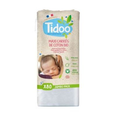 Cotons Carrés Maxi Bio 1x80 cotons Tidoo
