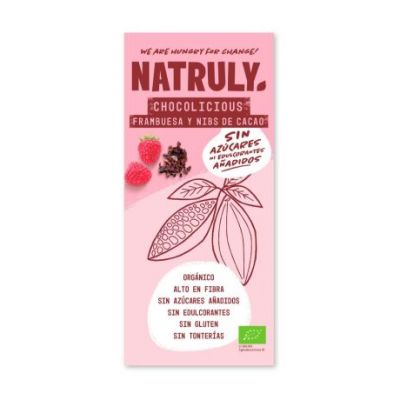 Chocolicious Raspberry choco tablet and organic cocoa nibs 85g Natruly