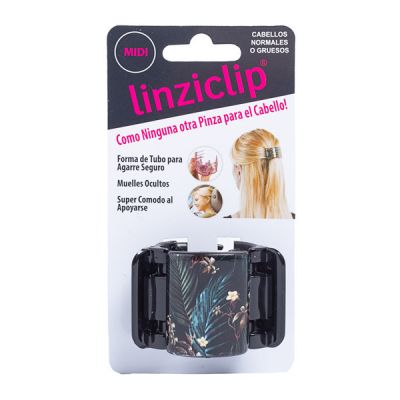 CLIP MIDI LINZICLIP NOIR BRILLANT AVEC FEUILLES DE JUNGLE
