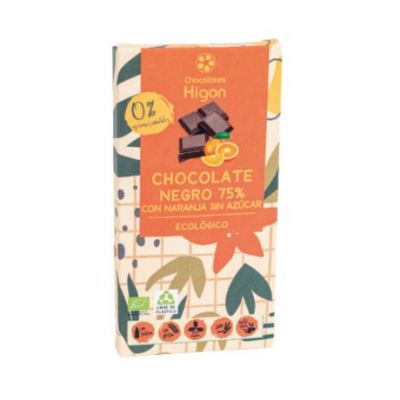 Chocolate Negro 75% Naranja SinAzucar Eco 100g Chocolates Higon